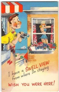 Postal de colección "I Have A Swell View" Risque Comic Peeping Tom años 40 - Imagen 1 de 2