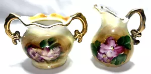 Vintage Fairway Japan China Miniature Creamer and Sugar Bowl Pink Roses Gold - Picture 1 of 10