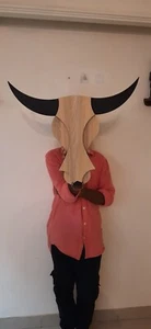 Arte moderno hecho a mano cara de toro de madera con cuernos arte de pared decorativo decoración del hogar - Imagen 1 de 13