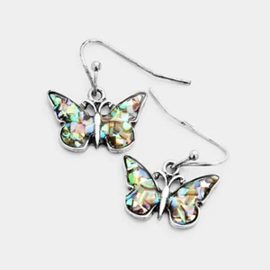 Abalone Butterfly Dangle Drop Earrings Fashion Jewelry - Picture 1 of 1