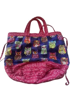Gesteppte Beuteltasche rosa Eulenmuster Boho-Stil Baumwollstoff Handtasche Schultertasche - Bild 1 von 7