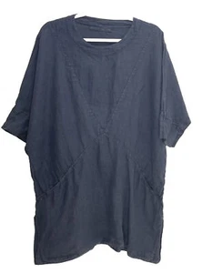 Top túnica de lino asimétrico GRIZAS lavado 100 % lino bolsillo talla S azul - Imagen 1 de 8
