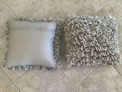 New Set of 2 Ethan Allen Beaded Cotton Gray tone Square Throw decorative Pillows - Image 1 of 4