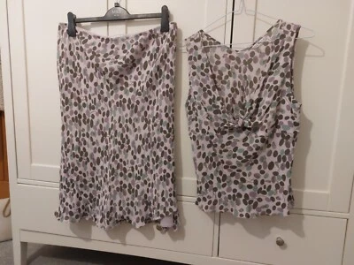 George Size 16 Lilac Purple Green Print  Matching Skirt And Top Elasticated... - Image 1 of 4