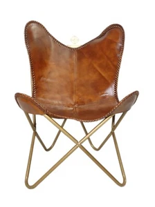 Indio Hecho a Mano Cuero Silla – Piel Marrón Oficina Cómodo Sillón PL2-320 - Imagen 1 de 6