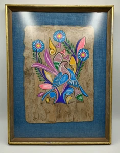 Vintage Framed Mexican Folk Art Bird Painting On Amate Bark Paper - Picture 1 of 8