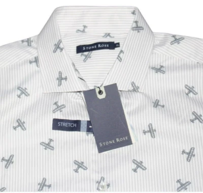 New STONE ROSE Button Casual Shirt Men X-Large XL White Plane Gray Striped $155 - Image 1 of 4