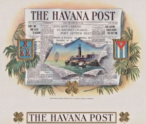 Antique Unused THE HAVANA POST Cuban Cigar, Tobacco Label || Gold, Embossed - Bild 1 von 3