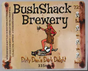 BushShack Brewery DIRTY DAN'S DARK DELIGHT Beer Bottle Sticker Label Australia - Picture 1 of 1