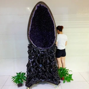 1543LB Top Ametista Uruguay Naturale Geode Quarzo Cristallo Dinosauro Uovo Decorazione + Stan - Foto 1 di 9