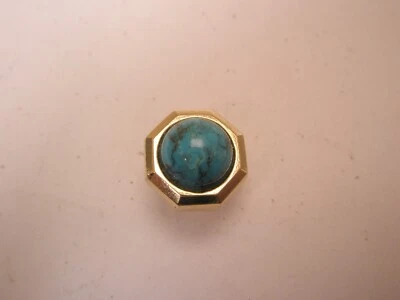 Genuine Turquoise Cabochon Octagon Design Quality Vintage Tie Tack Lapel Pin s80 - Image 1 of 4
