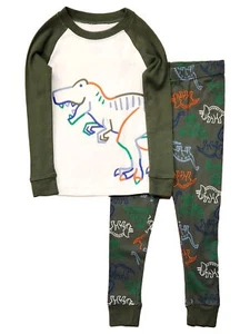 Infant Boys Green Cotton Dinosaur Print Pajamas Sleep Set 3T - Picture 1 of 2