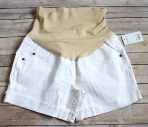 a:glow Womens Maternity Many Sizes Mid-Length Belly Panel Boyfriend Shorts White - Picture 1 of 3