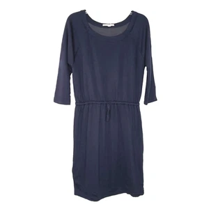 Gap Knit Dress S Navy Blue Cinch Waist Side Zippers Knee Length Coastal Sporty - Picture 1 of 6