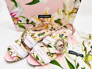 Dolce&Gabbana Sandals Shoes Caddy Lilium Print Pink Women's US6.5 / JP23.5 EX - Picture 1 of 9
