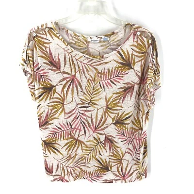 Camisa manga curta Sigrid Olsen 100% linho feminina tamanho M tropical palma  - Imagem 1 de 4