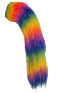 Adults 20" or 30" Multicolored Rainbow Faux Fur Unicorn Tail Fantasy Fancy Dress - Picture 1 of 3