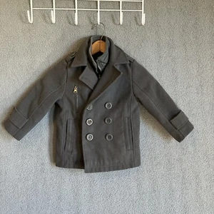 London Fog Little Boys Double-Breasted Peacoat Charcoal Gray Pockets Size 4T - Picture 1 of 13