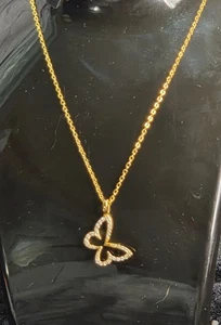 FONKUP Gold Tone Butterfly Pendant Necklace with Cubic Zirconia, 18-Inch Chain - Picture 1 of 7