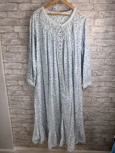 Eileen West Cotton White Blue Floral Full Length Nightgown Cottagecore Size 2x - Picture 1 of 14