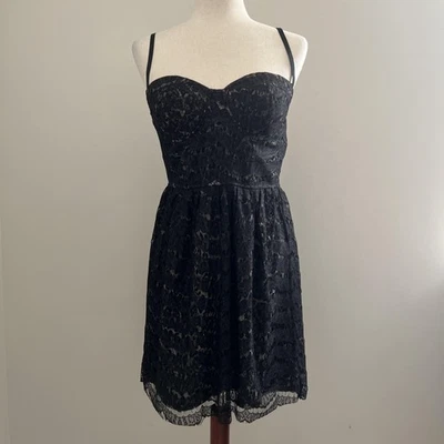 Costa Blanca Dress Medium Black Lace Fit Flare Sweetheart Whimsigoth Boho Fairy - Image 1 of 4