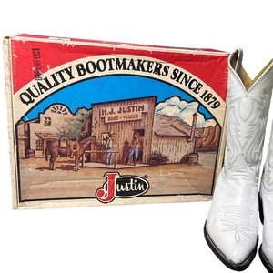 Justin Western Cowboy Boots White Doeskin Embroidered 8.5 B Women Imperfect Gift - Picture 1 of 22