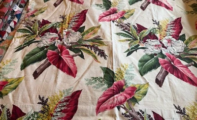 Gorgeous Vintage Barkcloth Tropical Bouquets 28x44" Design Caracas Pinks Greens - Image 1 of 4