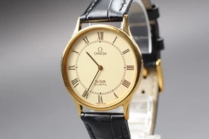 [Exc+5] Vintage Omega De Ville Cal.1365 32mm Gold Roman Dial Quartz Men's Watch - Picture 1 of 11