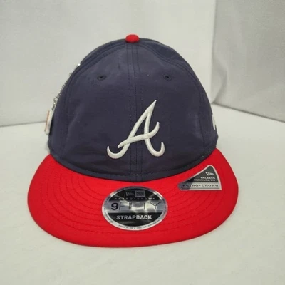 New Era Atlanta Braves Retro Crown 9FIFTY Blue/Red Strapback Hat OSFM - With Pin - Image 1 of 4