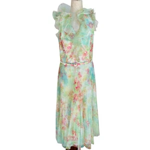 Ralph Lauren Purple Label Tasha Floral Tulle Dress Size 10 Silk Colorful Pleated - Picture 1 of 21
