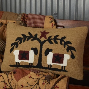Primitive 14"x22" Sheep Star Hooked Pillow Tan Heritage Bedroom Decor VHC Brands - Picture 1 of 7