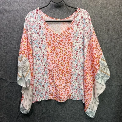 Top boho ligero de poliéster con estampado floral de leopardo grande para mujer Foto 1 de 4