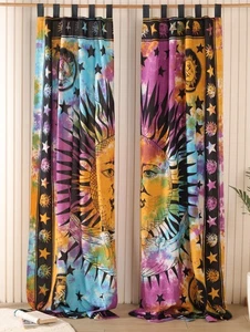2 Panel Bohemian Sun Moon Curtains Cotton Tapestry Window Living Room Drapes - Picture 1 of 8