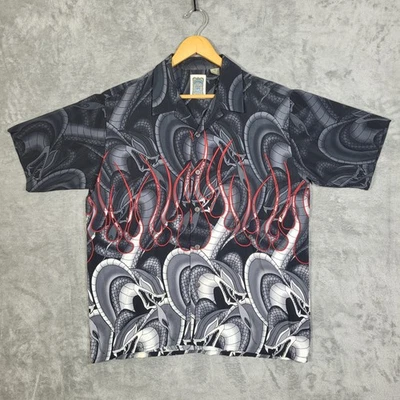 Ocean Current Shirt Mens Medium Flame Snake Print Button Up Short Sleeve 90s - Image 1 of 4