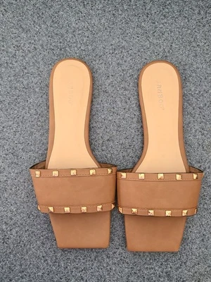 Sandalias planas de bambú para mujer n2 de cuero sintético tostado con tachuelas talla 8 Foto 1 de 4