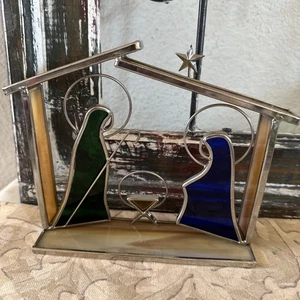 Vintage Stained Glass Art Glass Christmas Nativity Scene - Picture 1 of 5