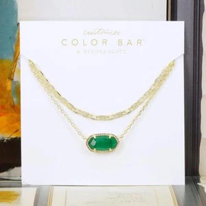 NWOT Kendra Scott Elisa Multi strands Simulate Cat's Eye Green Necklace Gold - Picture 1 of 6
