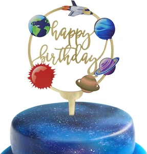 Happy Birthday Acrylic Cake Toppers for Outer Space Theme Birthday Party Deco... - Picture 1 of 5