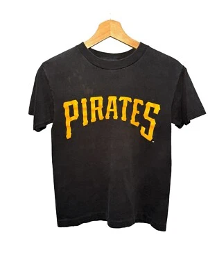 Vintage 90s Pittsburgh Pirates Majestic T-Shirt Black Single Stitch Youth L  - Image 1 of 4