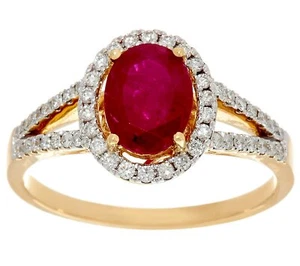 QVC Solid 14K Yellow Gold With 1.00cttw Precious Ruby & Diamond Ring Size 7 - Picture 1 of 5