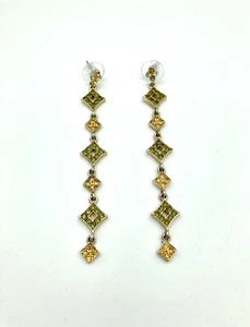 Hermosos pendientes largos colgantes vintage en forma de diamante - verde amarillo - Imagen 1 de 6