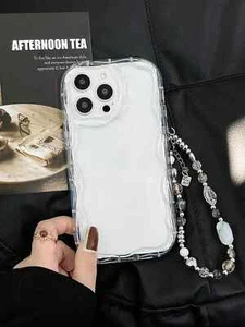 Transparent Wave TPU Phone Case with Electroplated Wrist Strap For iphone Galaxy - Picture 1 of 6