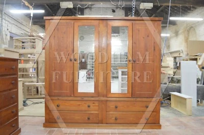 HANDMADE AYLESBURY SOLID PINE QUAD WARDROBE IN GOLDEN OAK WAX (NOT FLATPACKED) - Image 1 of 4