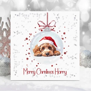PERSONALISED CUTE COCKAPOO CHRISTMAS BAUBLE DOG CARD FOR MUM DAD COCKERPOO - Picture 1 of 19