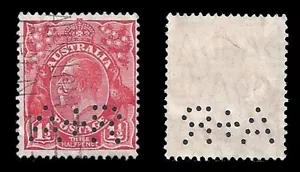 AUSTRALIA • KGV • SM Wmk • 1½d Red • Private Perfin • A+R - Picture 1 of 1