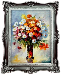 Blumenstrauß art Kunstwerk Deko Bild 50x40 Blumen Mit Rahmen BL14 - Picture 1 of 3