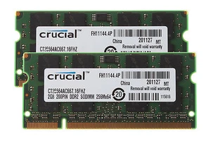 Crucial 4 GB RAM Kit 2x 2 GB 2Rx8 PC PC2-5300S SODIMM laptop Memory DDR2 667Mhz - Picture 1 of 8