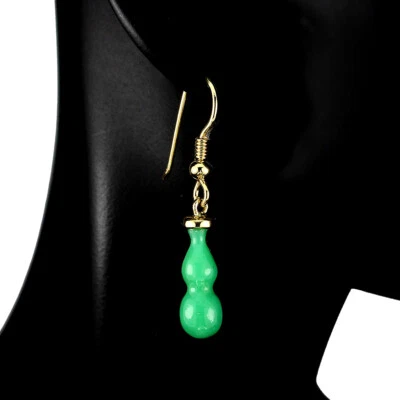 Pendientes de oro amarillo de 18 quilates crisoprasa tallas de calabaza 15x5 mm hechos a mano Foto 1 de 4