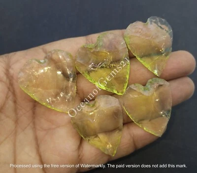 100 Carat Yellow Quartz Heart Shape Carved, 4-5 Piece, Loose Gemstone Cabochon - Image 1 of 4