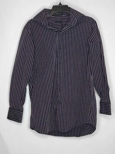 J. Ferrar Men's Button-Up Shirt Long Sleeve Striped Black Purple Size 15.5 32-33 - Picture 1 of 5